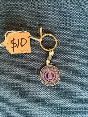 Purple Enamel Military Tribute Keychain with Silver-Tone Metal